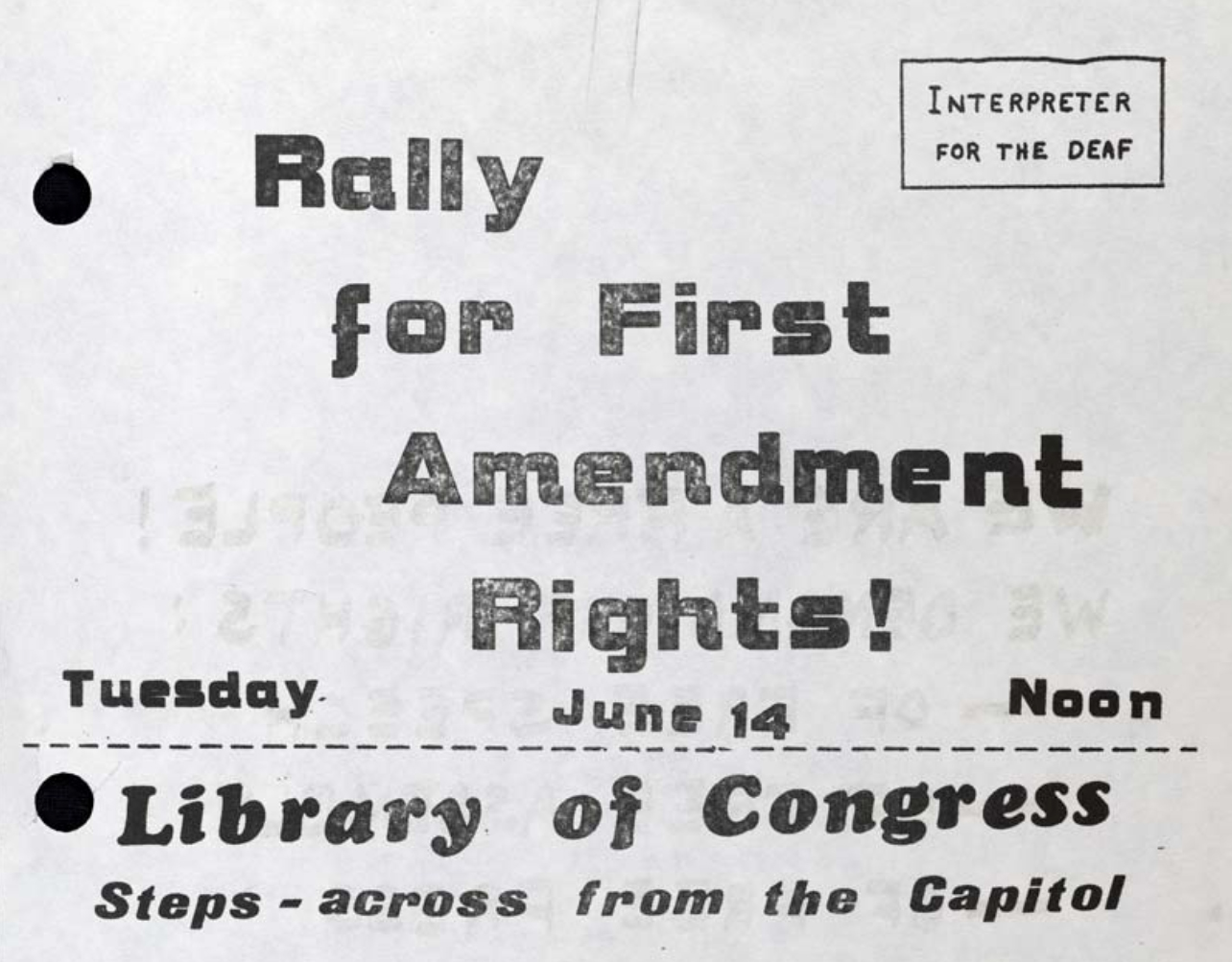 flyer stating 'Rally for your first amendment rights'