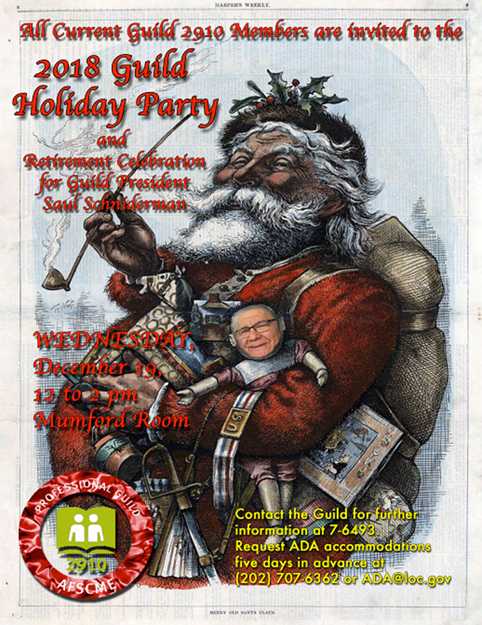 flyer showing old fashioned Santa Clause holding a doll with Saul Schniderman's face pasted in